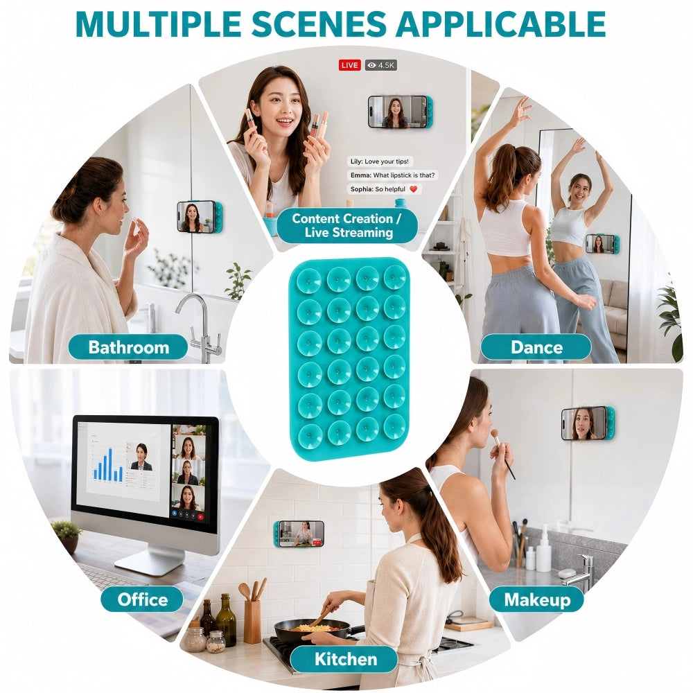 "MagGrip" Dual-Sided Suction & Magnetic Mount | Hands-Free Silicone Holder for Mirror, Gym & Home