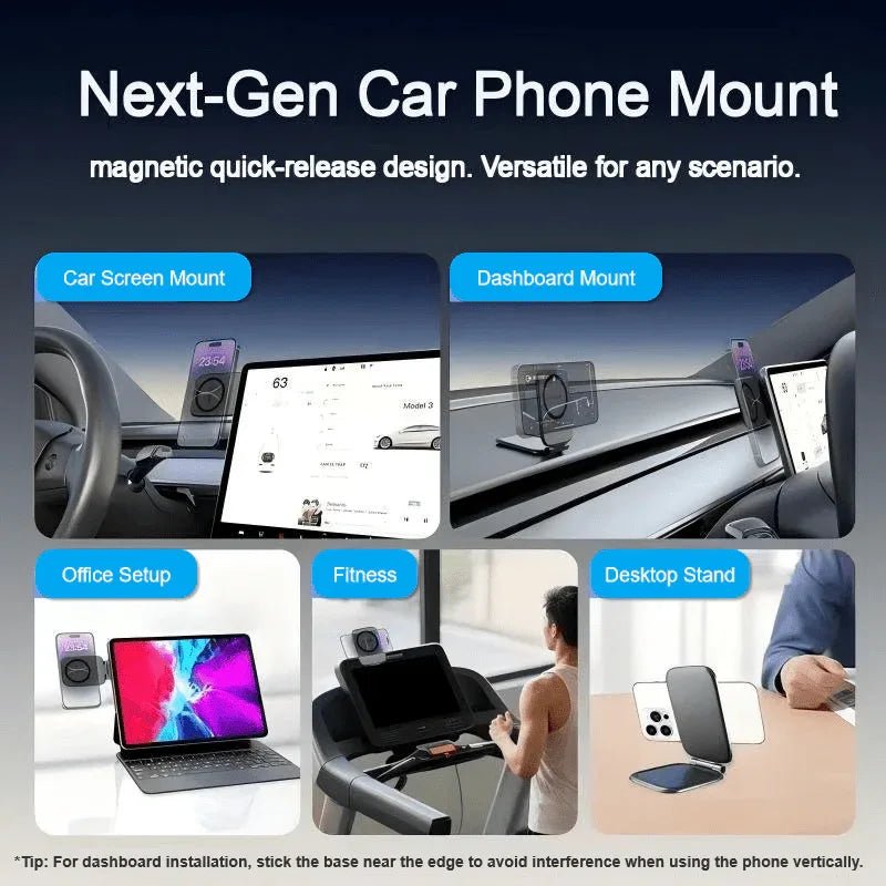 GripMuse "Anywhere" Universal Dual - Magnetic Stand | Foldable Mount for Most Phones & Small Tablets | Tesla, Gym & Desktop | MagSafe Stand - GripMuse