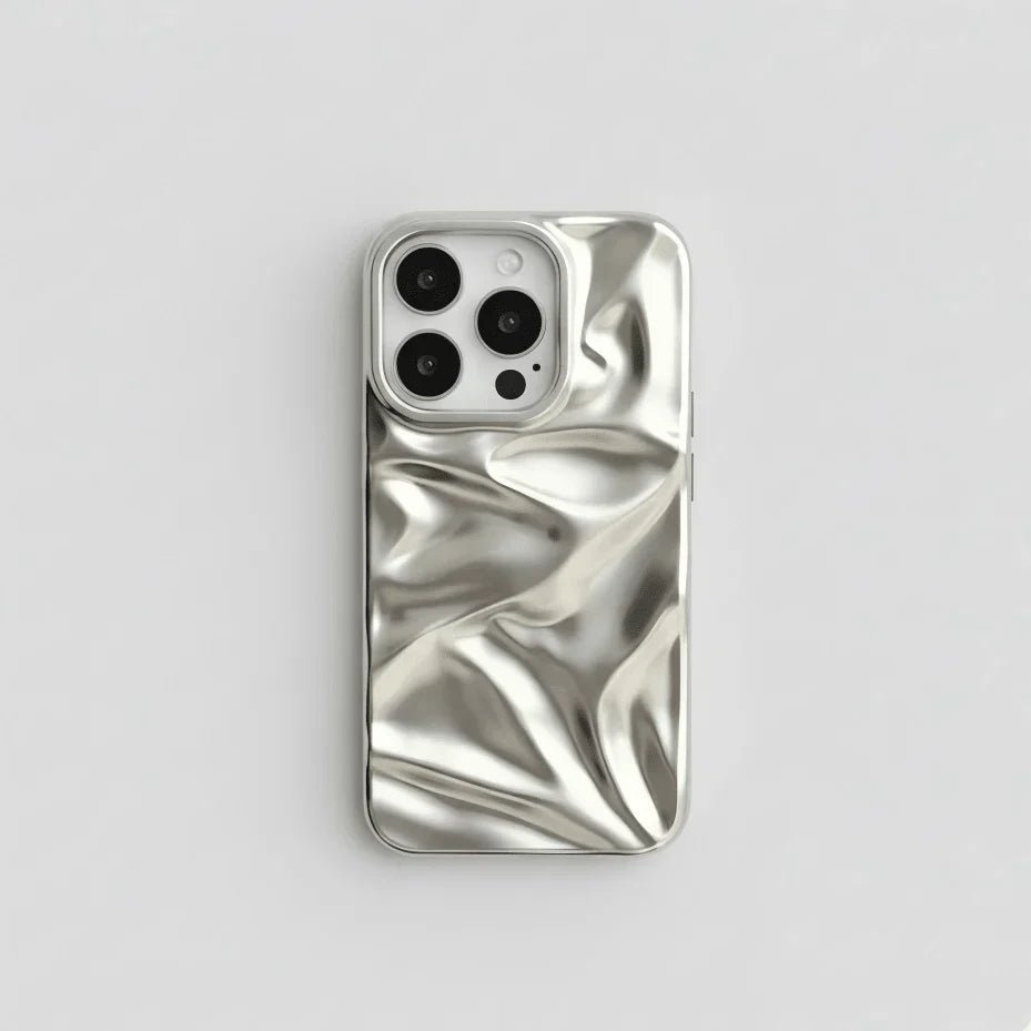 Liquid Silver Wrinkle Phone Case - Y2K Style Soft TPU Protective Cover | Phone Cases - GripMuse
