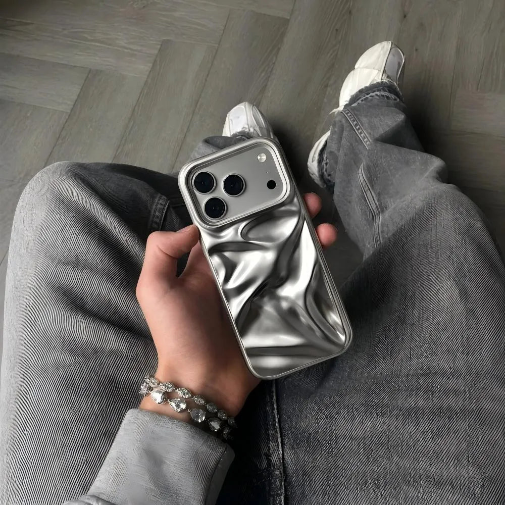 Liquid Silver Wrinkle Phone Case - Y2K Style Soft TPU Protective Cover | Phone Cases - GripMuse
