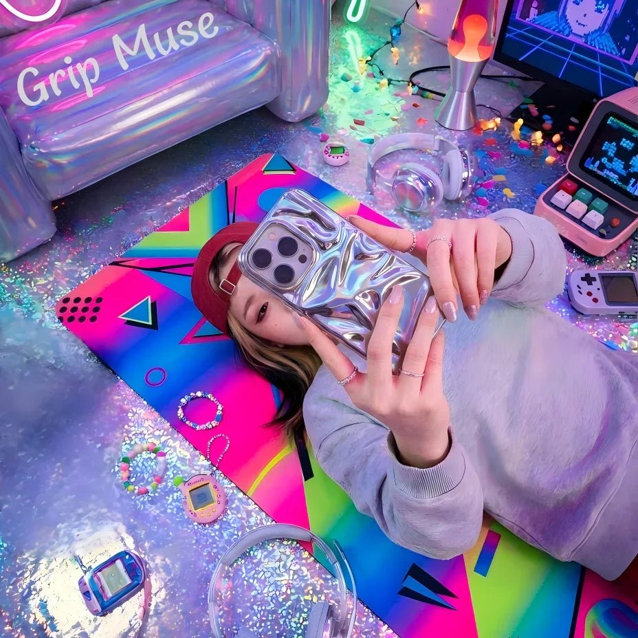 Liquid Silver Wrinkle Phone Case - Y2K Style Soft TPU Protective Cover | Phone Cases - GripMuse