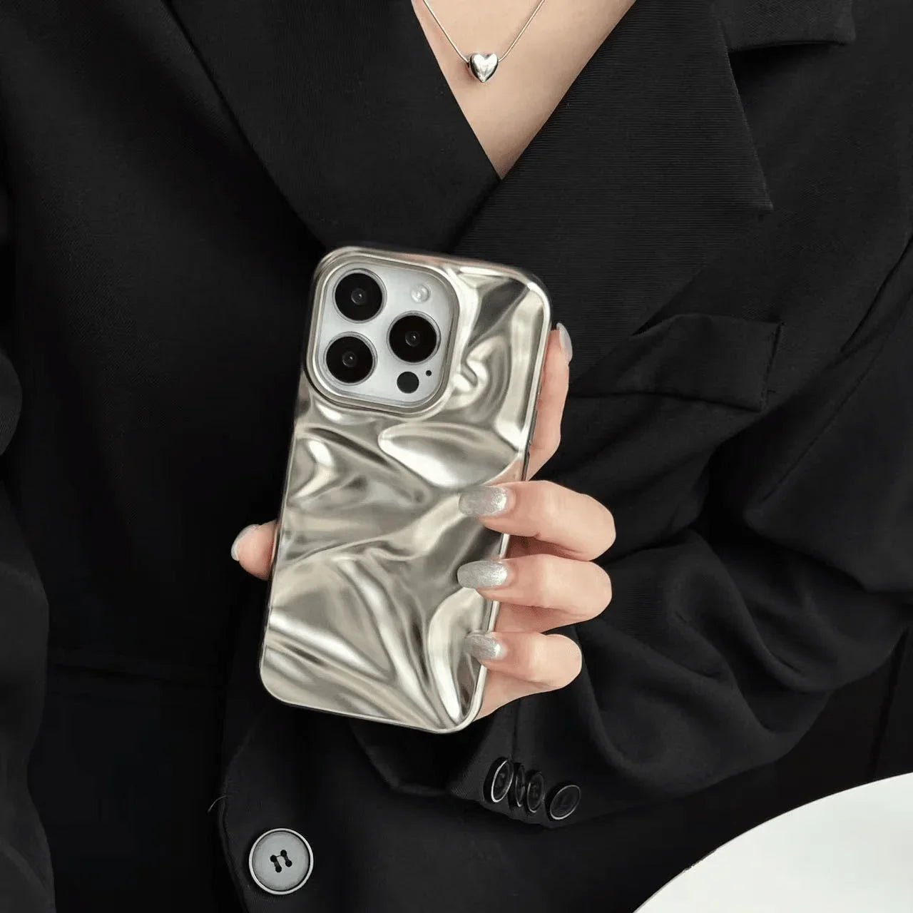 Liquid Silver Wrinkle Phone Case - Y2K Style Soft TPU Protective Cover | Phone Cases - GripMuse